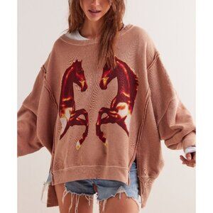 Free People Brown Horse Graphic Sweatshirt NWT Size Small *sold out*